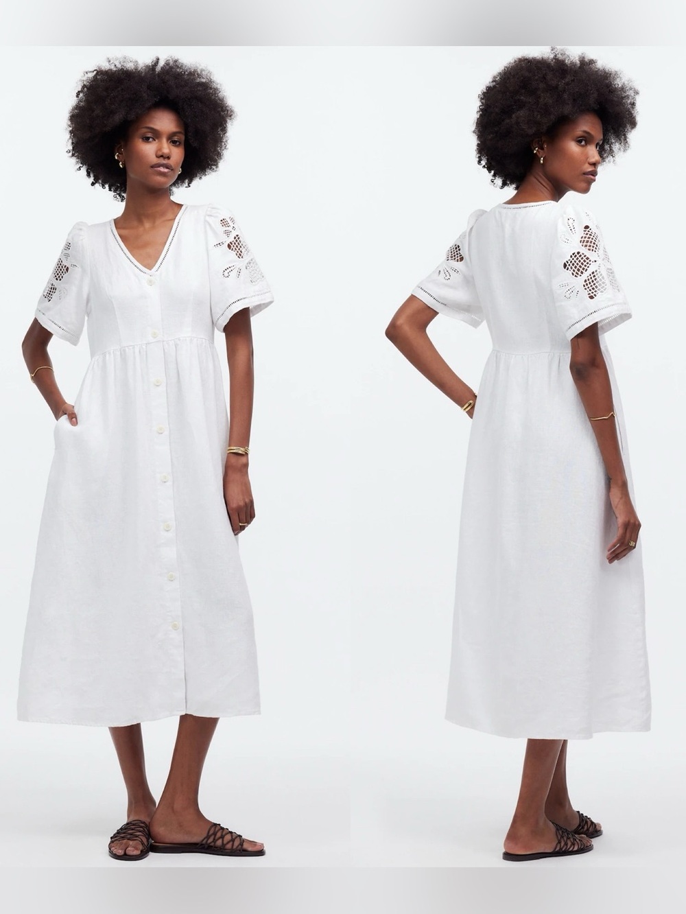 Madewell Cassie Eyelet Button-Front Midi Dress in Linen